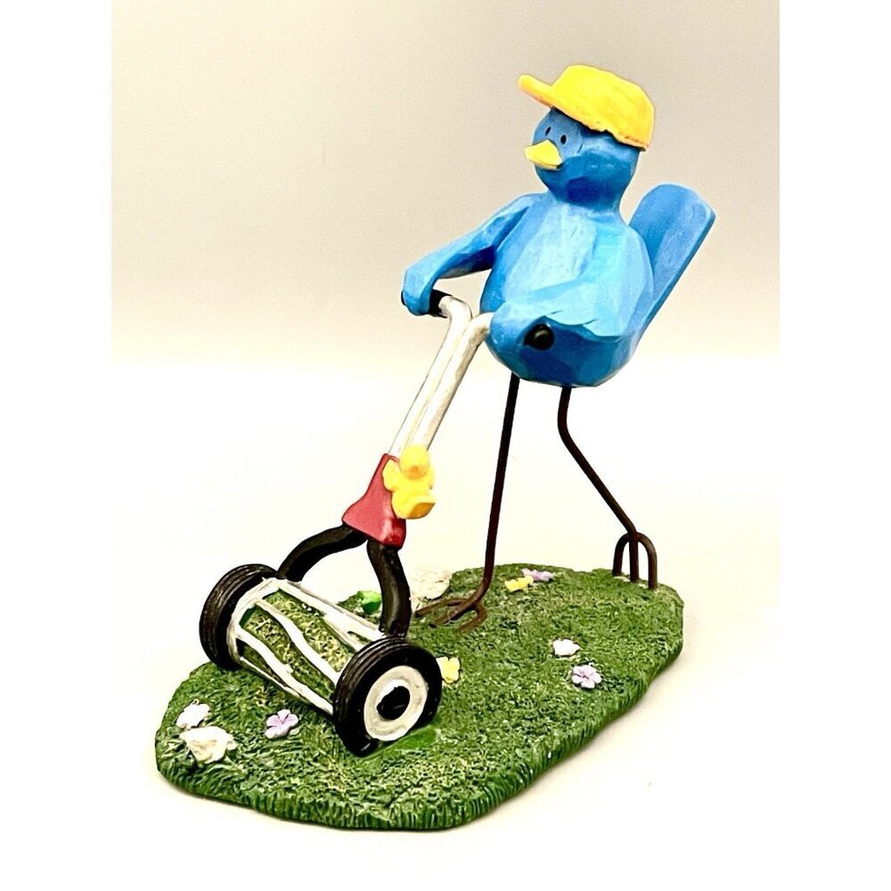 Russ Berrie Tweet Along With Me Keep On Mowin’ Blue Bird Figurine 4.5” #100707